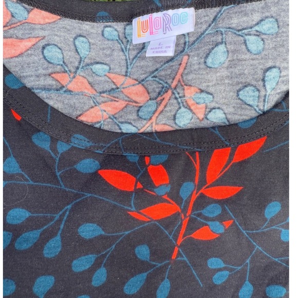 LuLaRoe‎ Dress Bodycon Knit Short Sleeve Casual Leaf Print Black Large - Picture 2 of 5